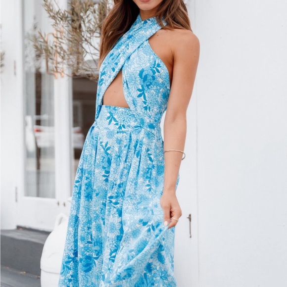 Petal & Pup Dresses & Skirts - Petal & Pup Sky Blue Floral Backless Dress